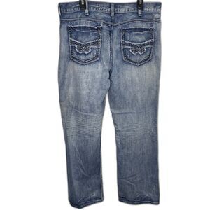 Vgt Y2K HELIX Jeans Relaxed Boot Cut Denim Baggy Skater Grunge Mens 38x32 Blue